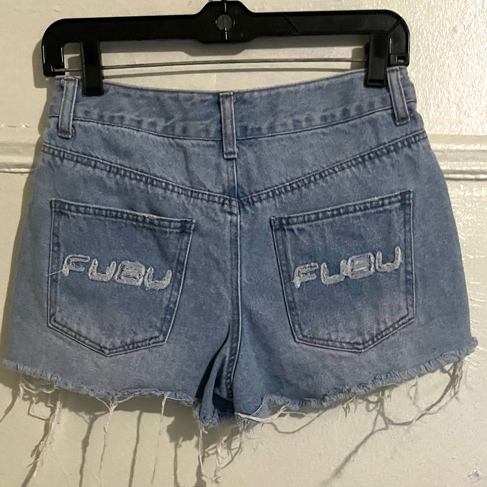 FUBU Blue Jean Shorts with Distressed Detailing